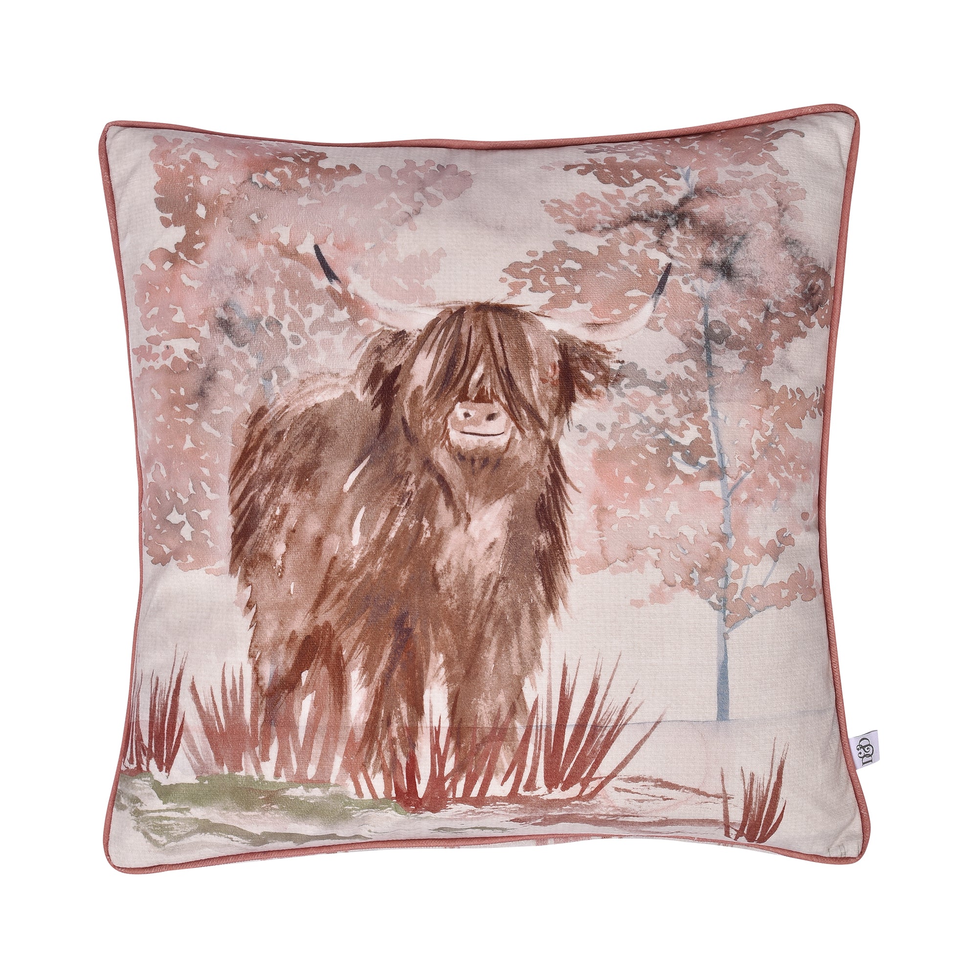 Hanson Highland Cow Cushion by Dreams & Drapes Lodge in Terracotta 43 x 43cm - Cushion - Dreams & Drapes Lodge