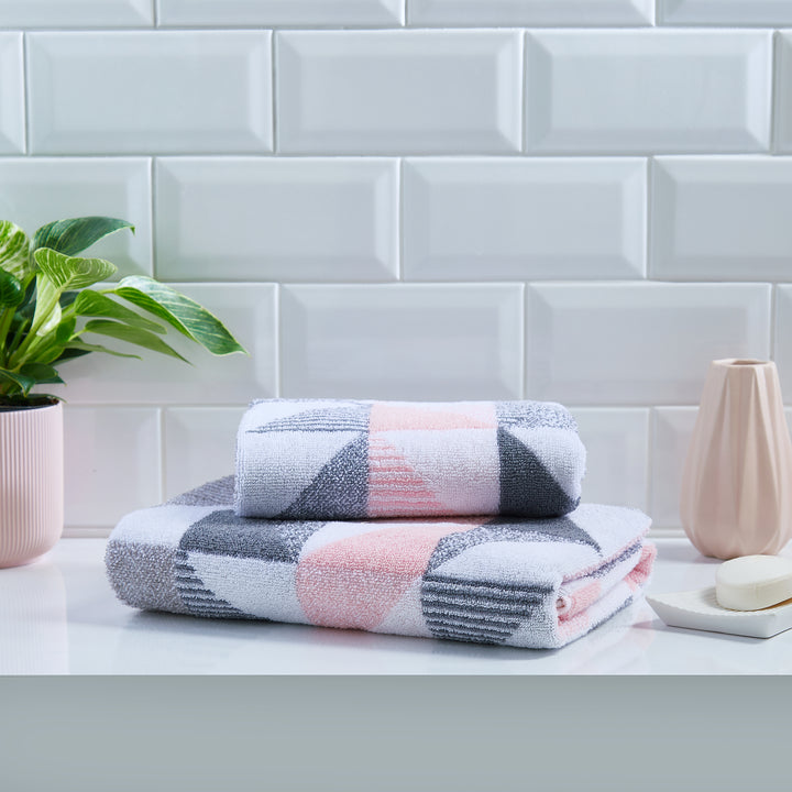 Hendra Towels by Fusion Bathroom in Pink/Grey - Hand Towel - Fusion Bathroom