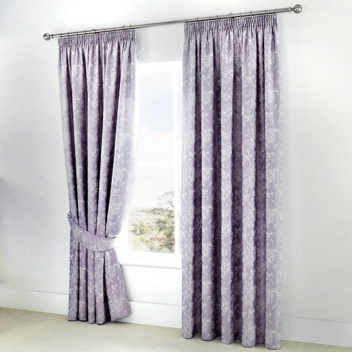 Jasmine Pair of Pencil Pleat Curtains With Tie-Backs by Dreams & Drapes Woven in Lavender - Pair of Pencil Pleat Curtains With Tie-Backs - Dreams & Drapes Woven