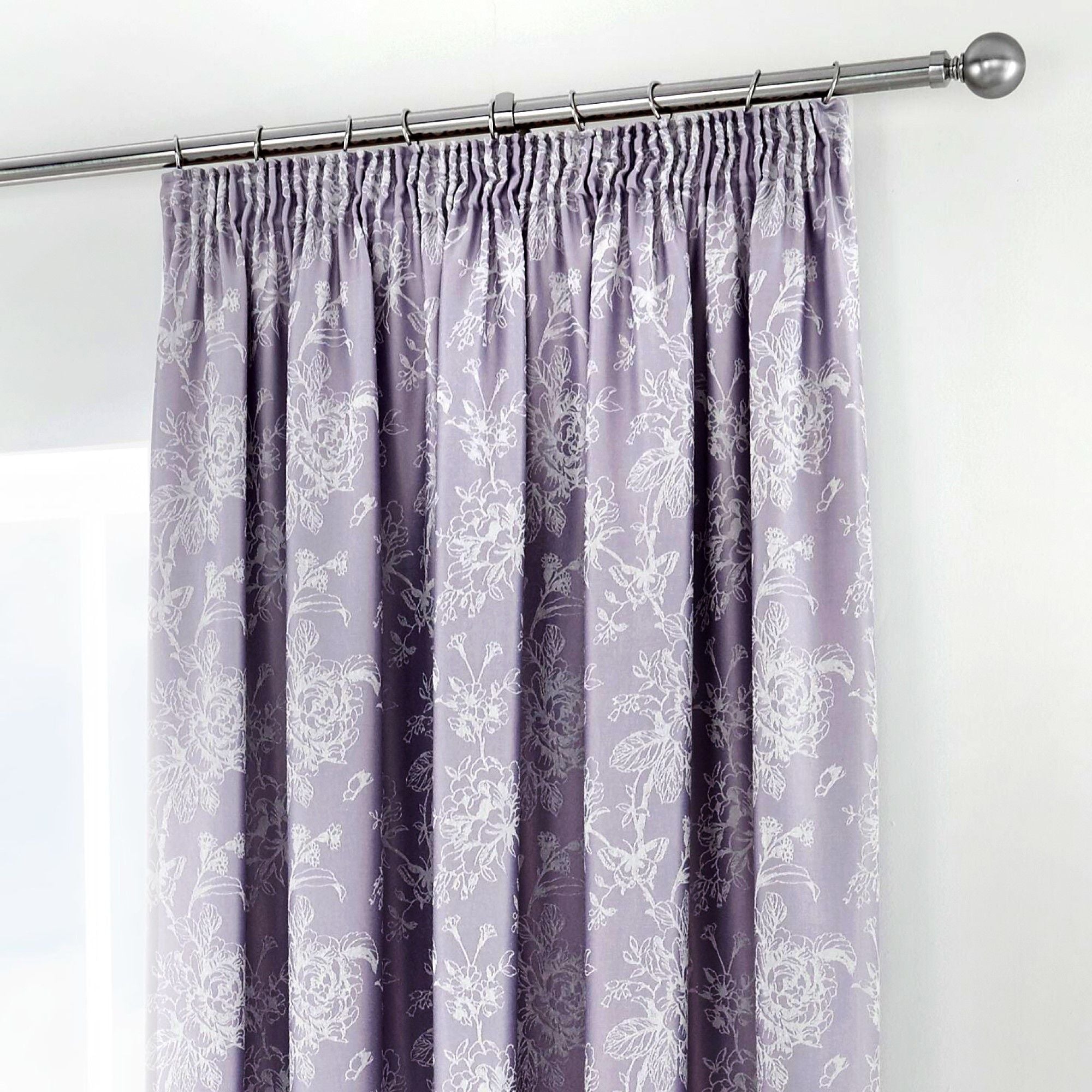 Jasmine Pair of Pencil Pleat Curtains With Tie-Backs by Dreams & Drapes Woven in Lavender - Pair of Pencil Pleat Curtains With Tie-Backs - Dreams & Drapes Woven