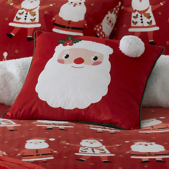 Jolly Santa Christmas Cushion in Red 43 x 43cm