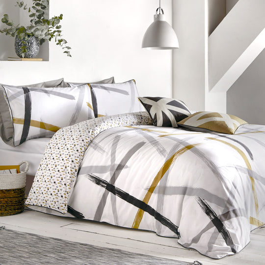 Leda Duvet Cover Set in Grey/Ochre