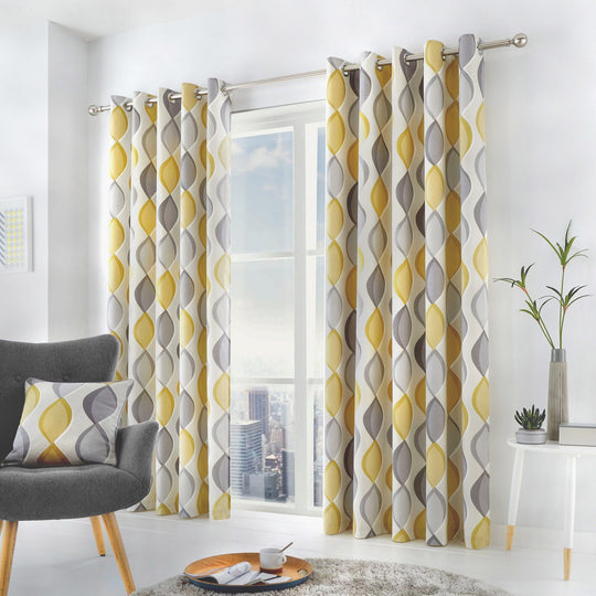Lennox Eyelet Curtains in Grey/Ochre