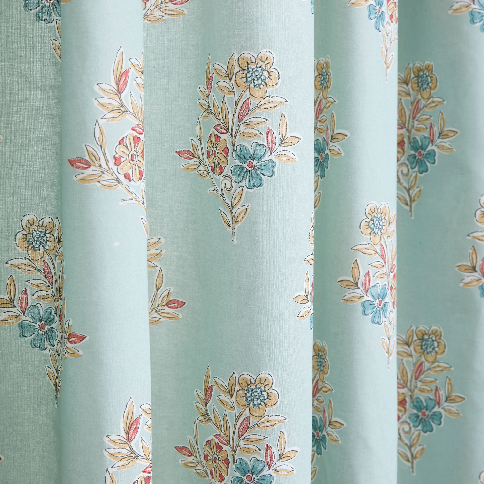Lorena Patchwork Pair of Pencil Pleat Curtains With Tie-Backs by Dreams & Drapes Design in Duck Egg - Pair of Pencil Pleat Curtains With Tie-Backs - Dreams & Drapes Design