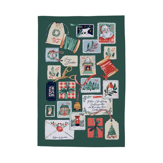 Letters to Santa Christmas Cotton Tea Towel in Green