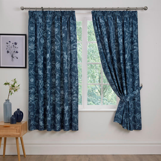 Lorie Pencil Pleat Curtains in Blue