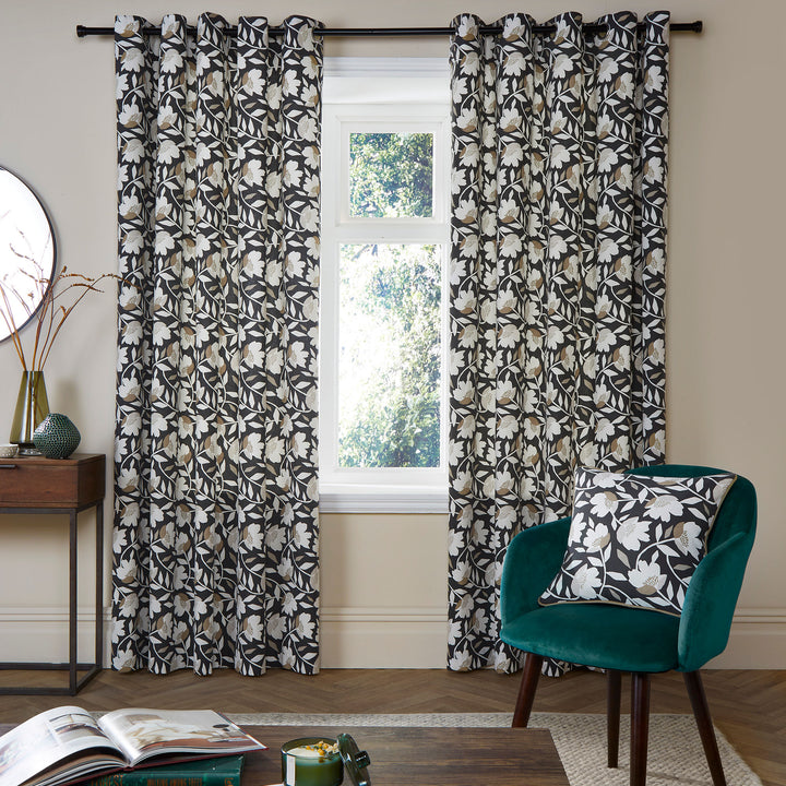 Luna Pair of Eyelet Curtains by Fusion in Black - Pair of Eyelet Curtains - Fusion