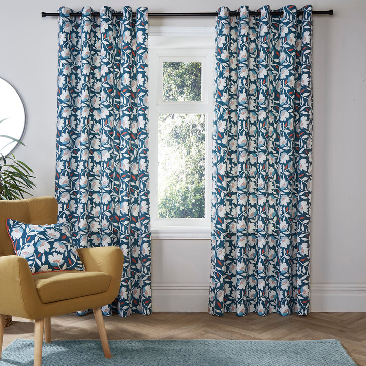 Luna Pair of Eyelet Curtains by Fusion in Teal - Pair of Eyelet Curtains - Fusion