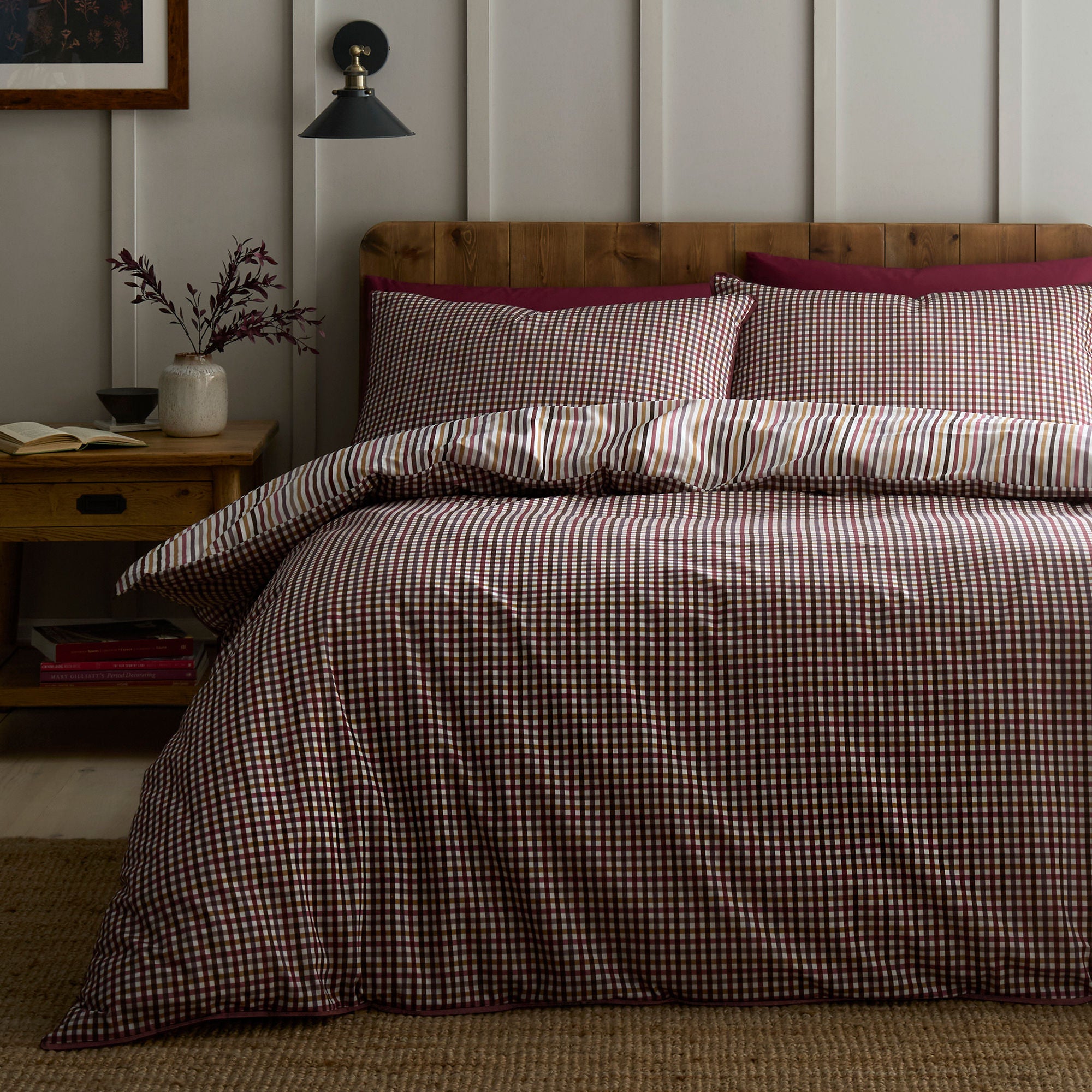 Micro Check Duvet Cover Set in Berry - Duvet Cover Set - Appletree Loft