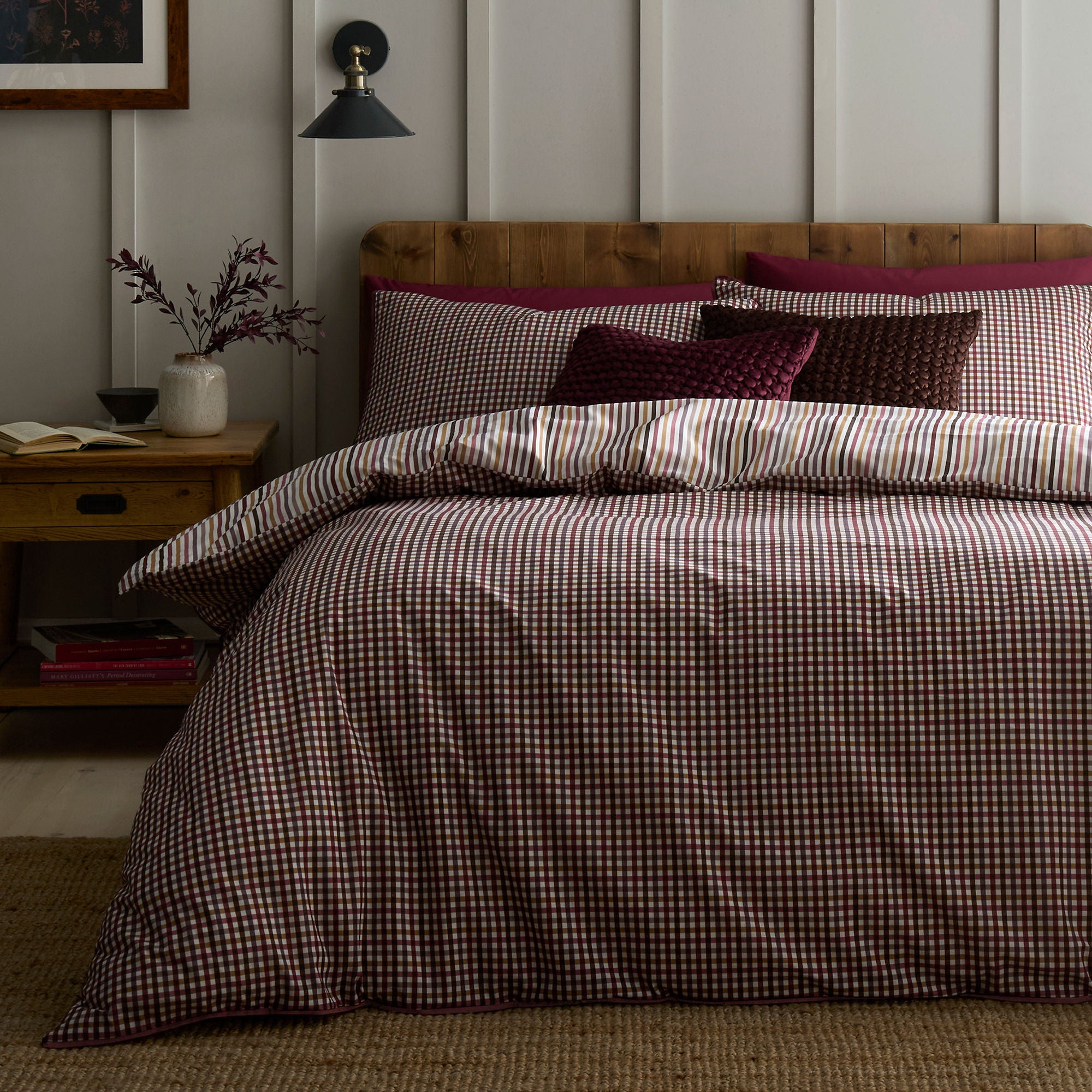 Micro Check Duvet Cover Set in Berry - Duvet Cover Set - Appletree Loft