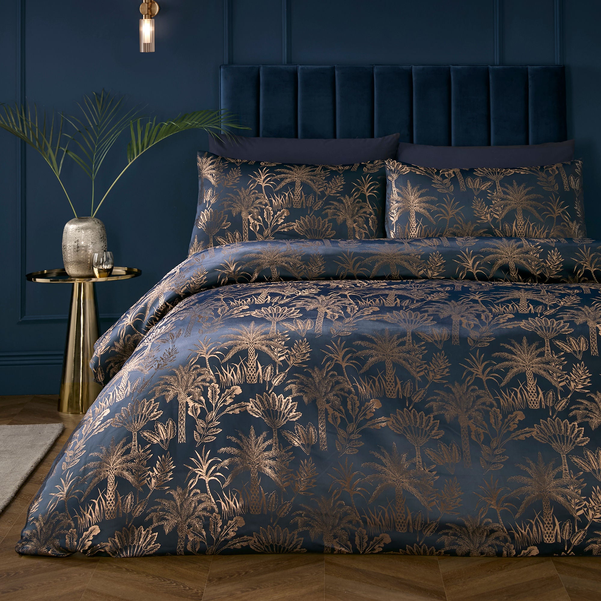 Midnight Palm Duvet Cover Set in Navy - Duvet Cover Set - Soiree