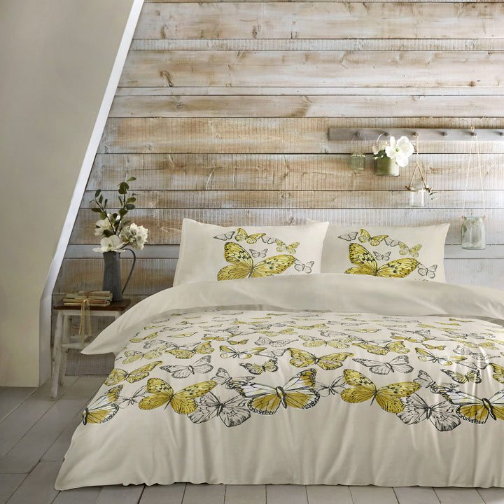Mariposa Duvet Cover Set by Dreams & Drapes in Ochre - Duvet Cover Set - Dreams & Drapes