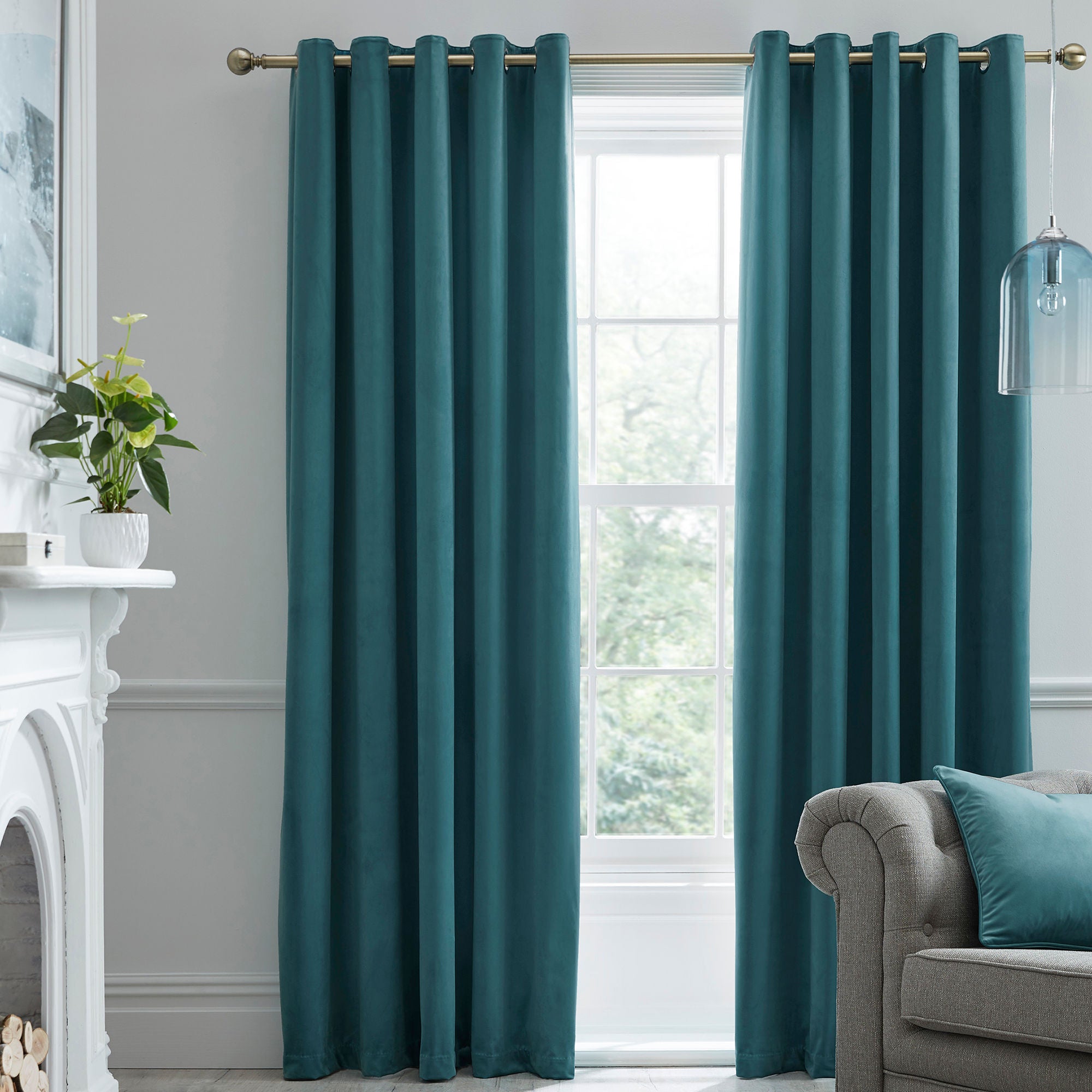 Montrose Pair of Eyelet Curtains by Laurence Llewelyn-Bowen in Teal - Pair of Eyelet Curtains - Laurence Llewelyn-Bowen