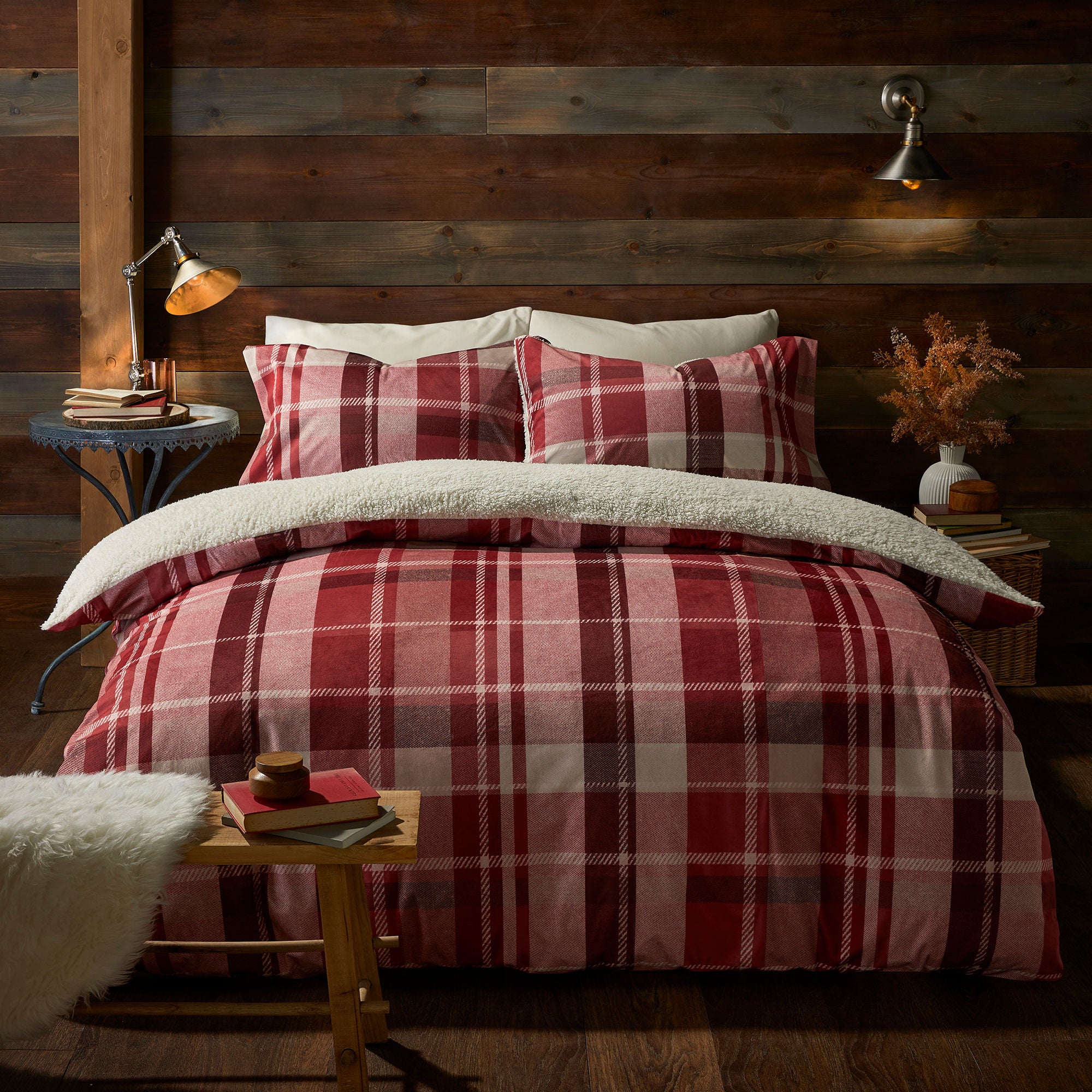 Mulford Check Duvet Cover Set by Fusion Snug in Red - Duvet Cover Set - Fusion Snug