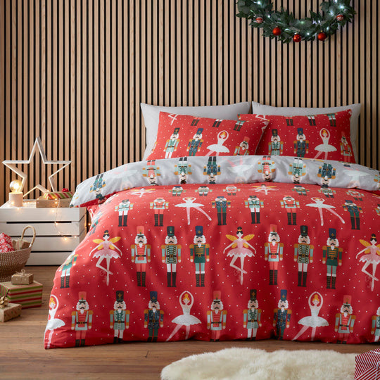 Nutcracker Christmas Duvet Cover Set in Red