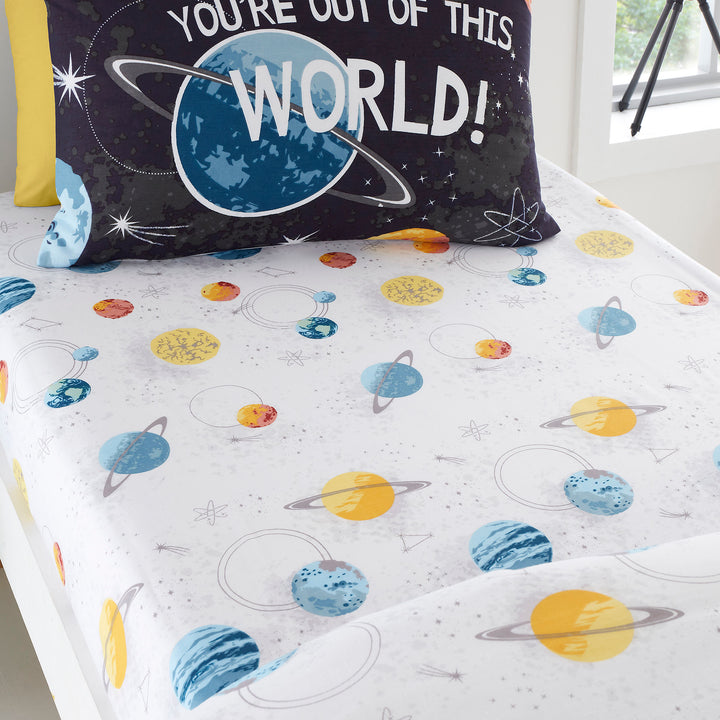 Outer Space 25cm Fitted Bed Sheet by Bedlam in Black Single - 25cm Fitted Bed Sheet - Bedlam