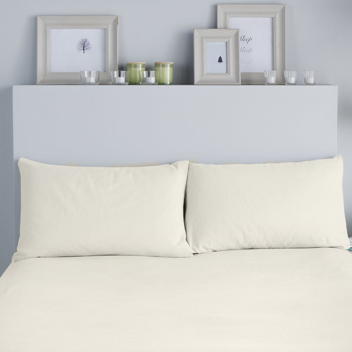 Brushed Bedding Pair of Housewife Pillowcases by Fusion in Cream 50 x 75cm - Pair of Housewife Pillowcases - Fusion