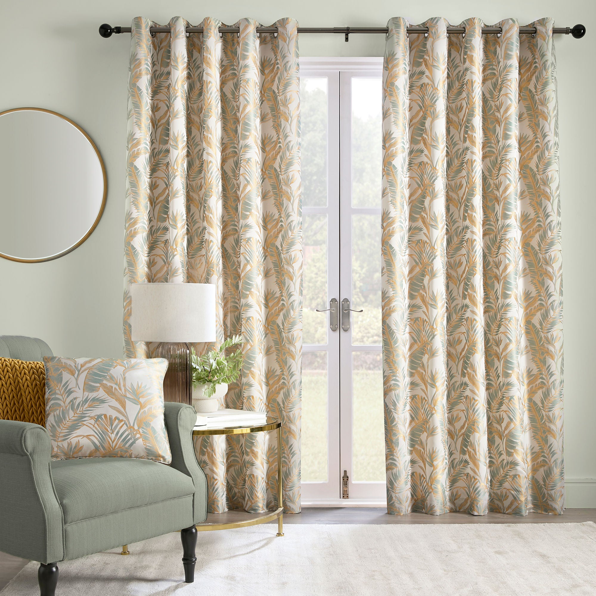 Paradise Palm Pair of Eyelet Curtains by Laurence Llewelyn-Bowen in Duck Egg - Pair of Eyelet Curtains - Laurence Llewelyn-Bowen
