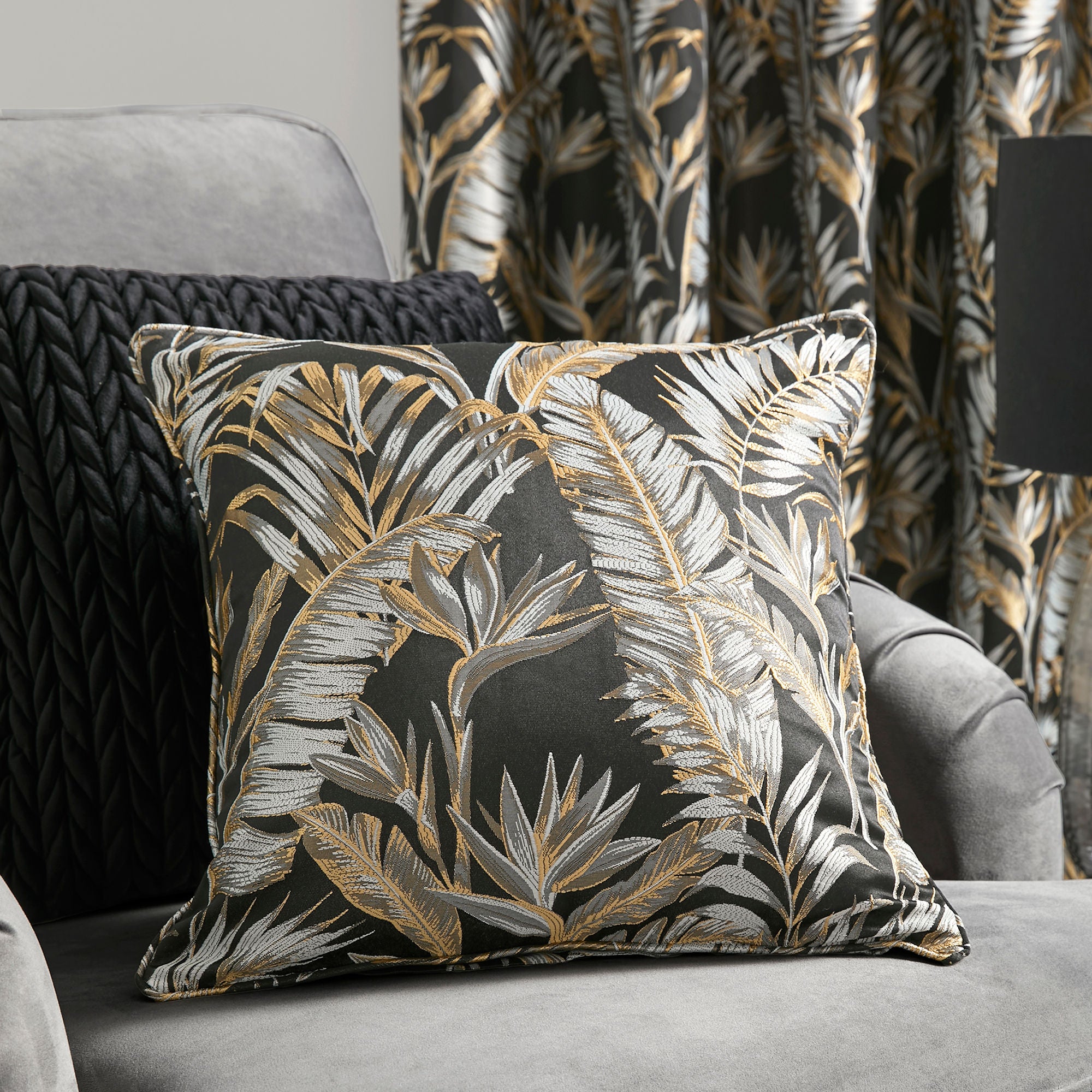 Paradise Palm Cushion by Laurence Llewelyn-Bowen in Black 43 x 43cm - Cushion - Laurence Llewelyn-Bowen