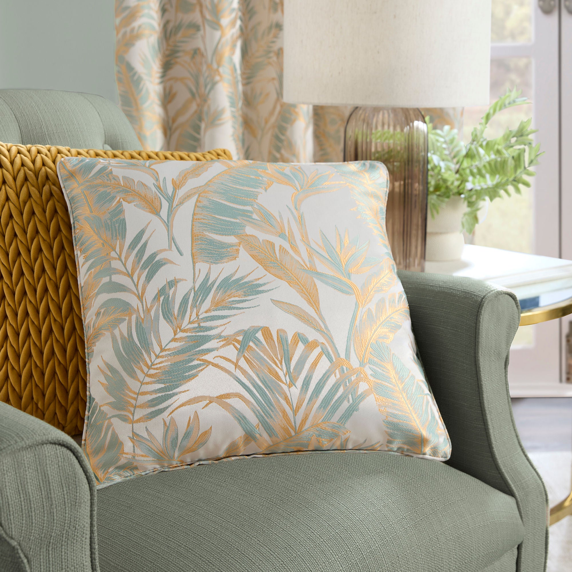 Paradise Palm Cushion by Laurence Llewelyn-Bowen in Duck Egg 43 x 43cm - Cushion - Laurence Llewelyn-Bowen