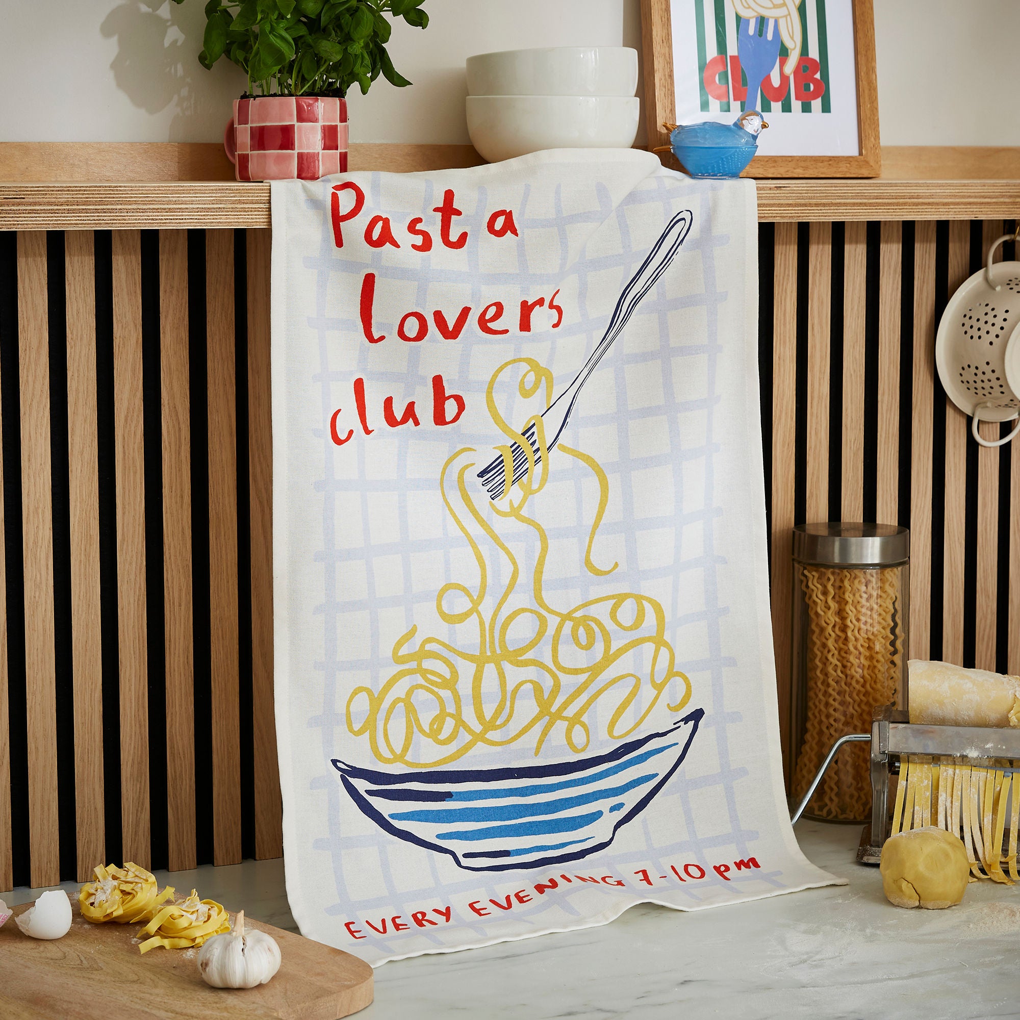 Pasta Lovers Club Cotton Tea Towel in Yellow - Tea Towel - Ulster Weavers