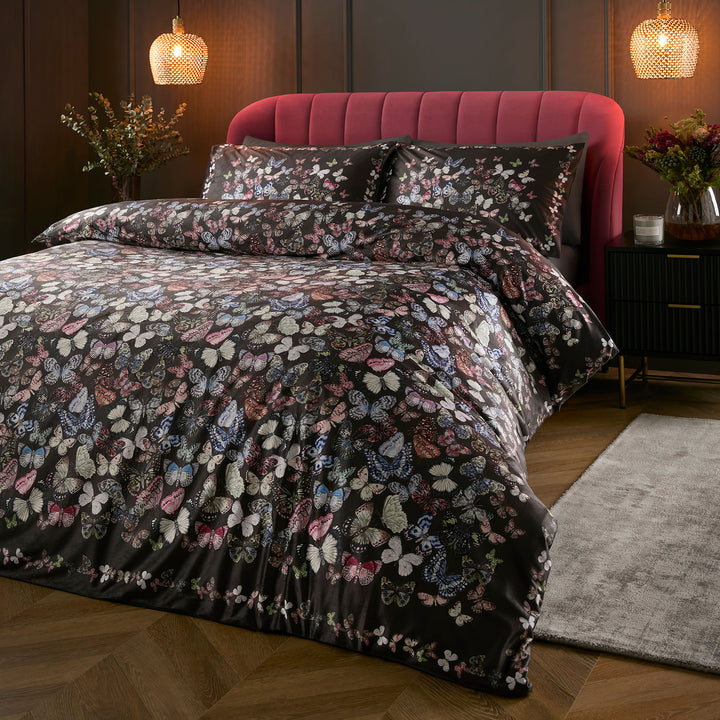 Papillon Velvet Duvet Cover Set by Soiree in Charcoal