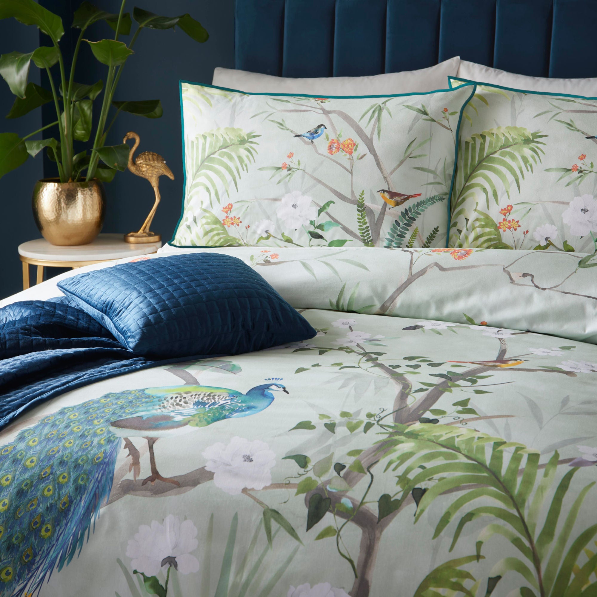 Peacock Jungle Duvet Cover Set by Soiree in Green - Duvet Cover Set - Soiree