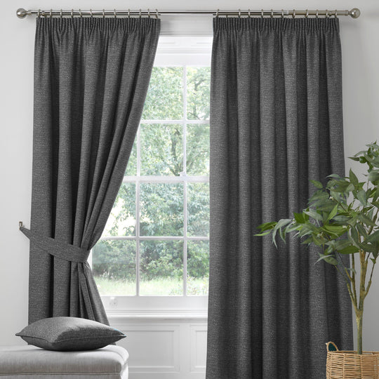 Pembrey Pencil Pleat Curtains in Charcoal