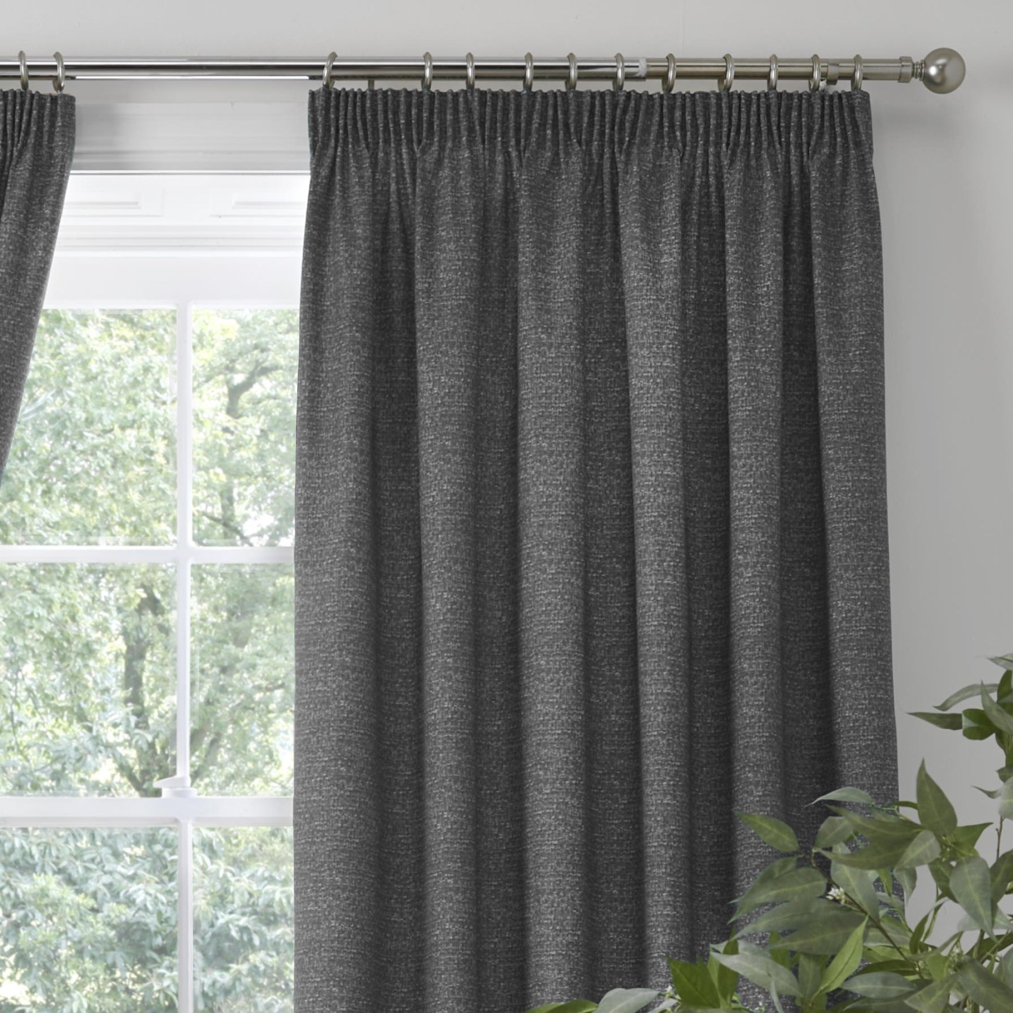 Pembrey Pair of Pencil Pleat Curtains With Tie-Backs by Dreams & Drapes in Charcoal - Pair of Pencil Pleat Curtains With Tie-Backs - Dreams & Drapes Curtains