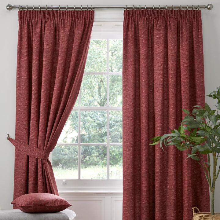 Pembrey Pair of Pencil Pleat Curtains With Tie-Backs by Dreams & Drapes in Red - Pair of Pencil Pleat Curtains With Tie-Backs - Dreams & Drapes Curtains
