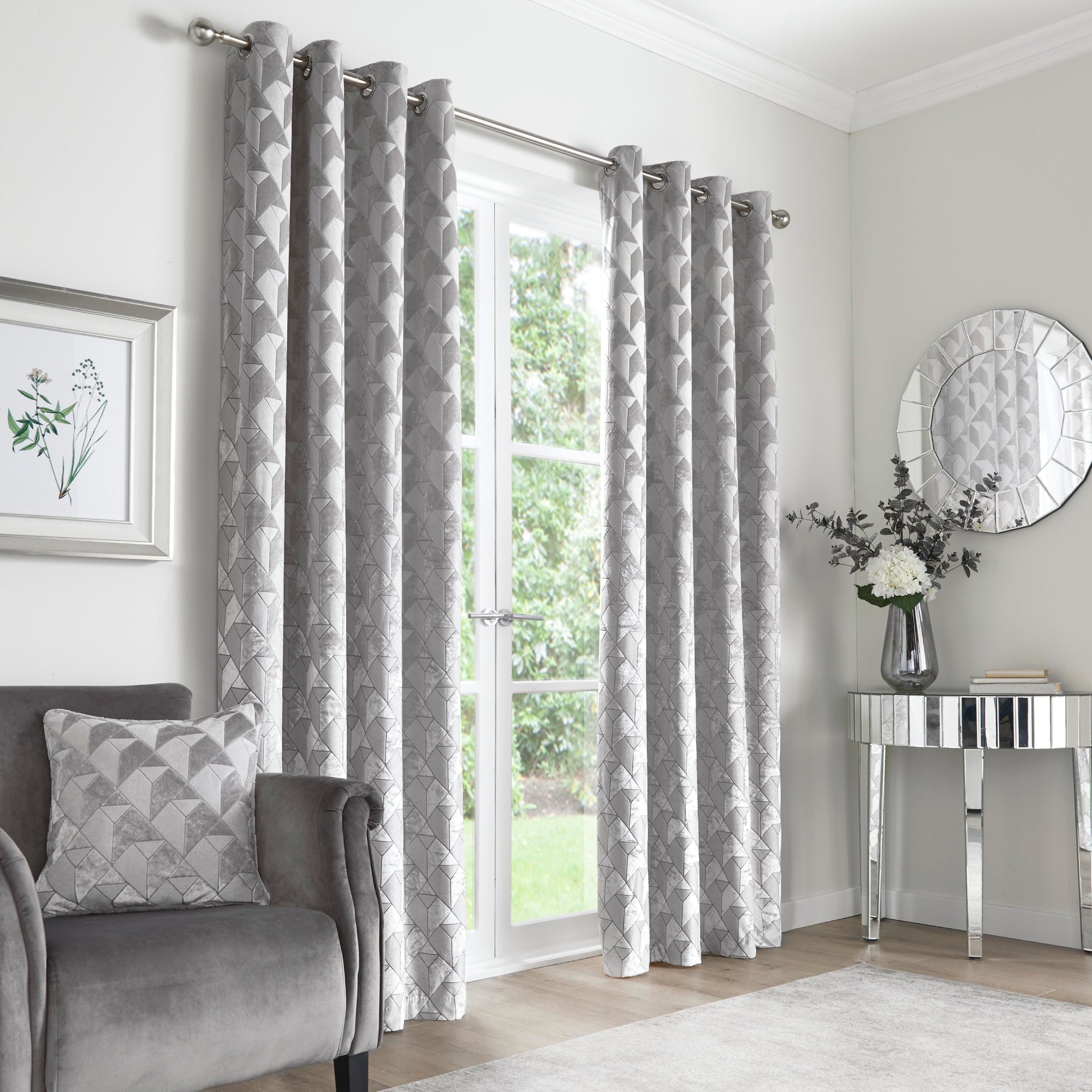 Quentin Pair of Eyelet Curtains by Appletree Boutique in Silver - Pair of Eyelet Curtains - Appletree Boutique