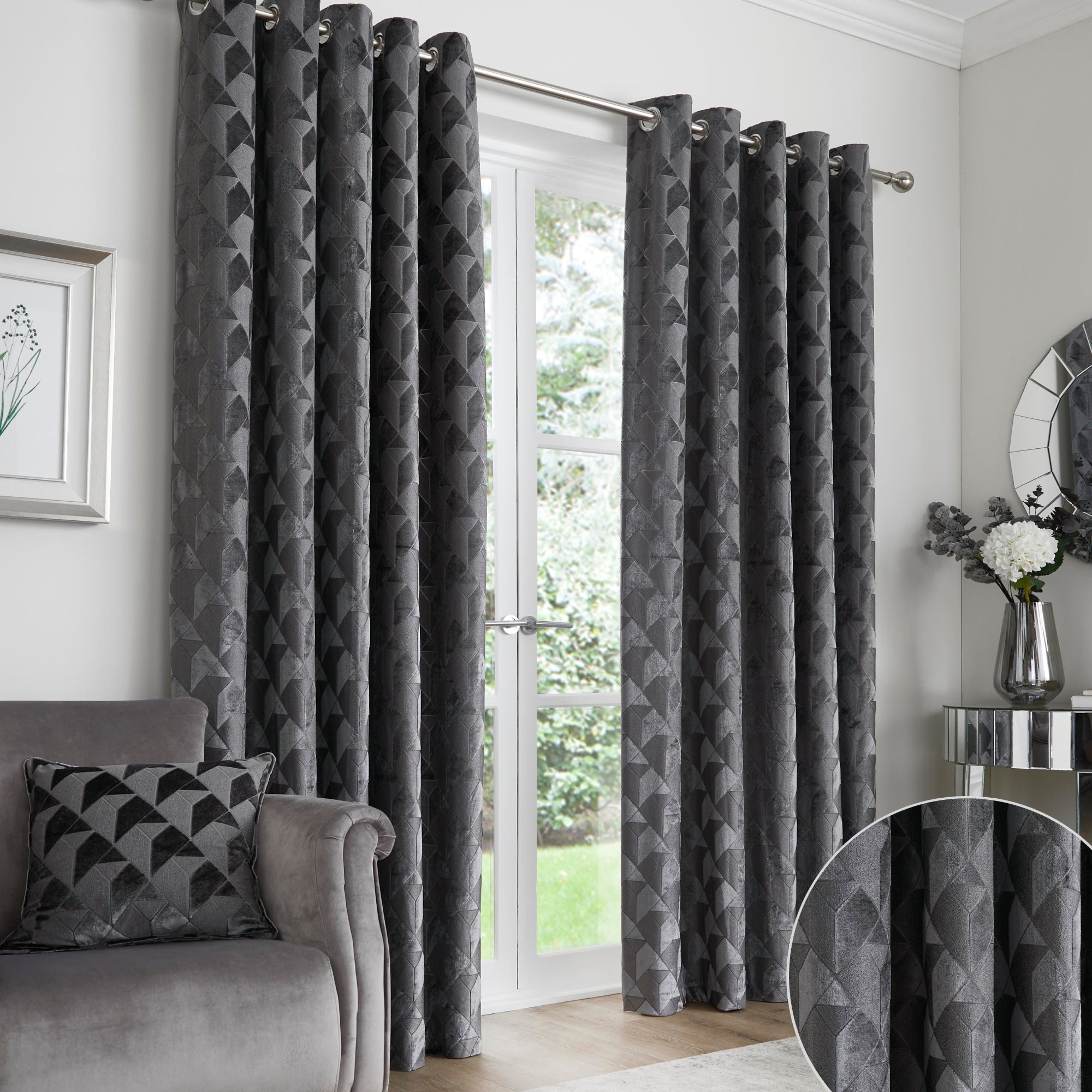 Quentin Pair of Eyelet Curtains by Appletree Boutique in Slate - Pair of Eyelet Curtains - Appletree Boutique