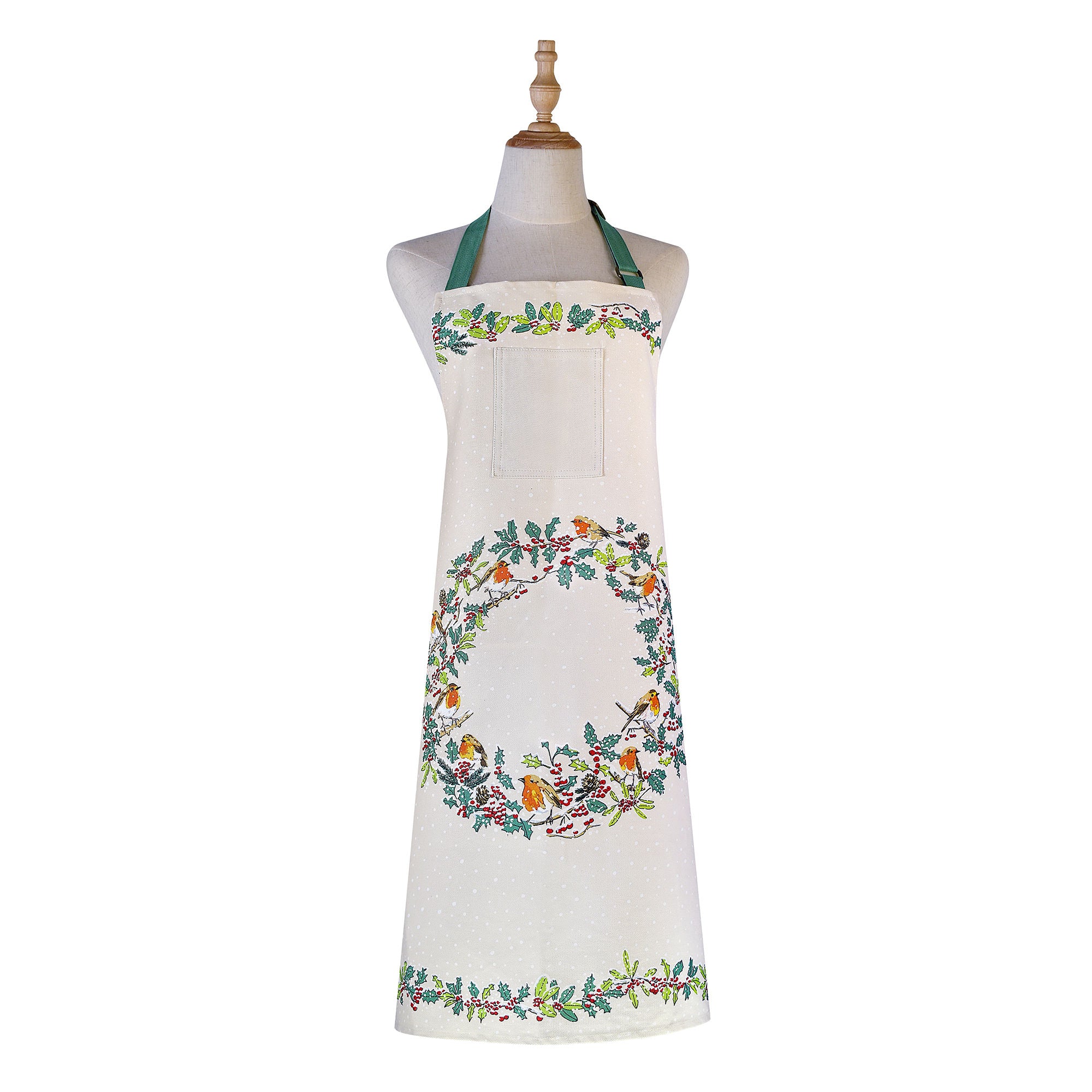 Christmas Robins Cotton Apron in Green - Apron - Ulster Weavers