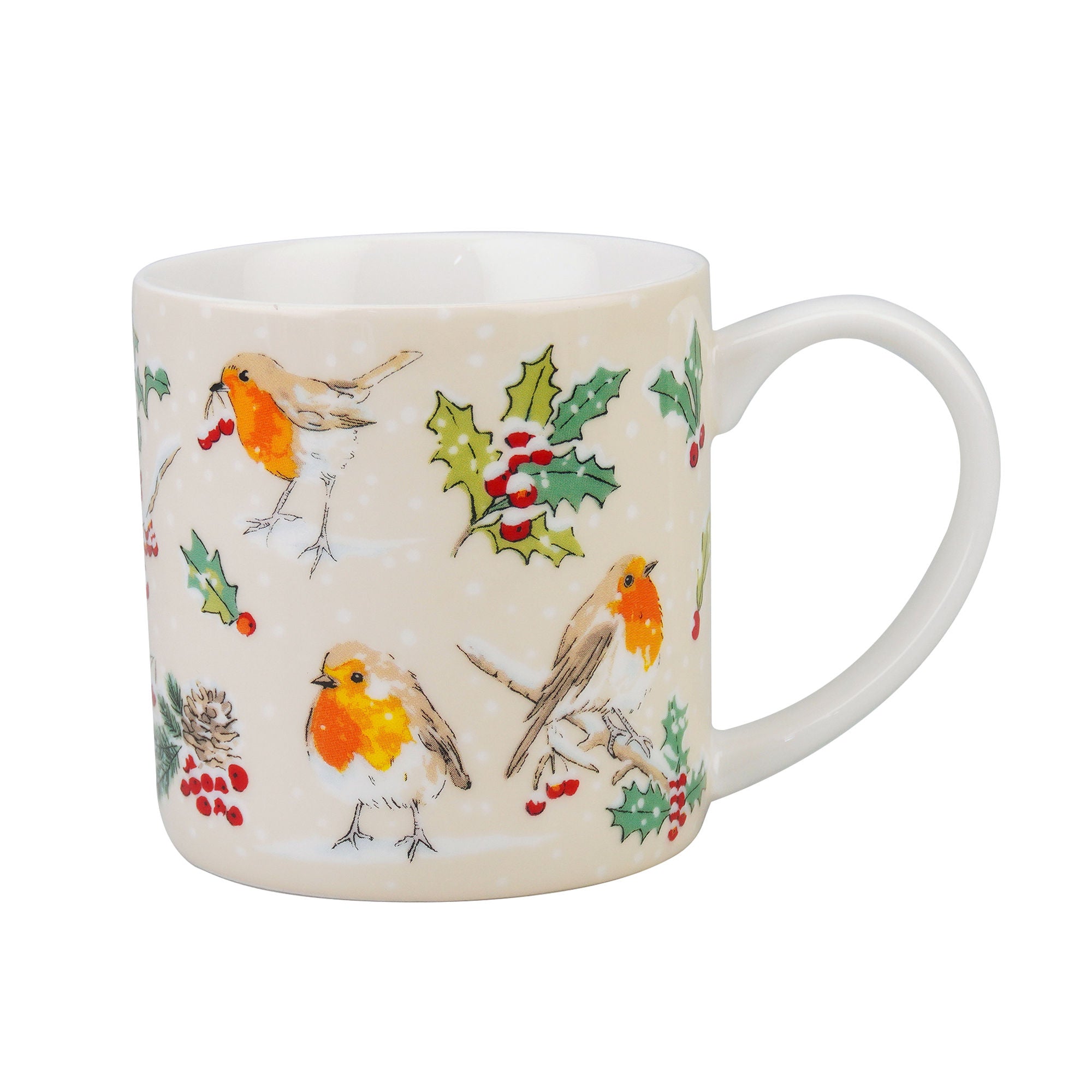 Christmas Robins Bone China Mug in Green - Mug - Ulster Weavers