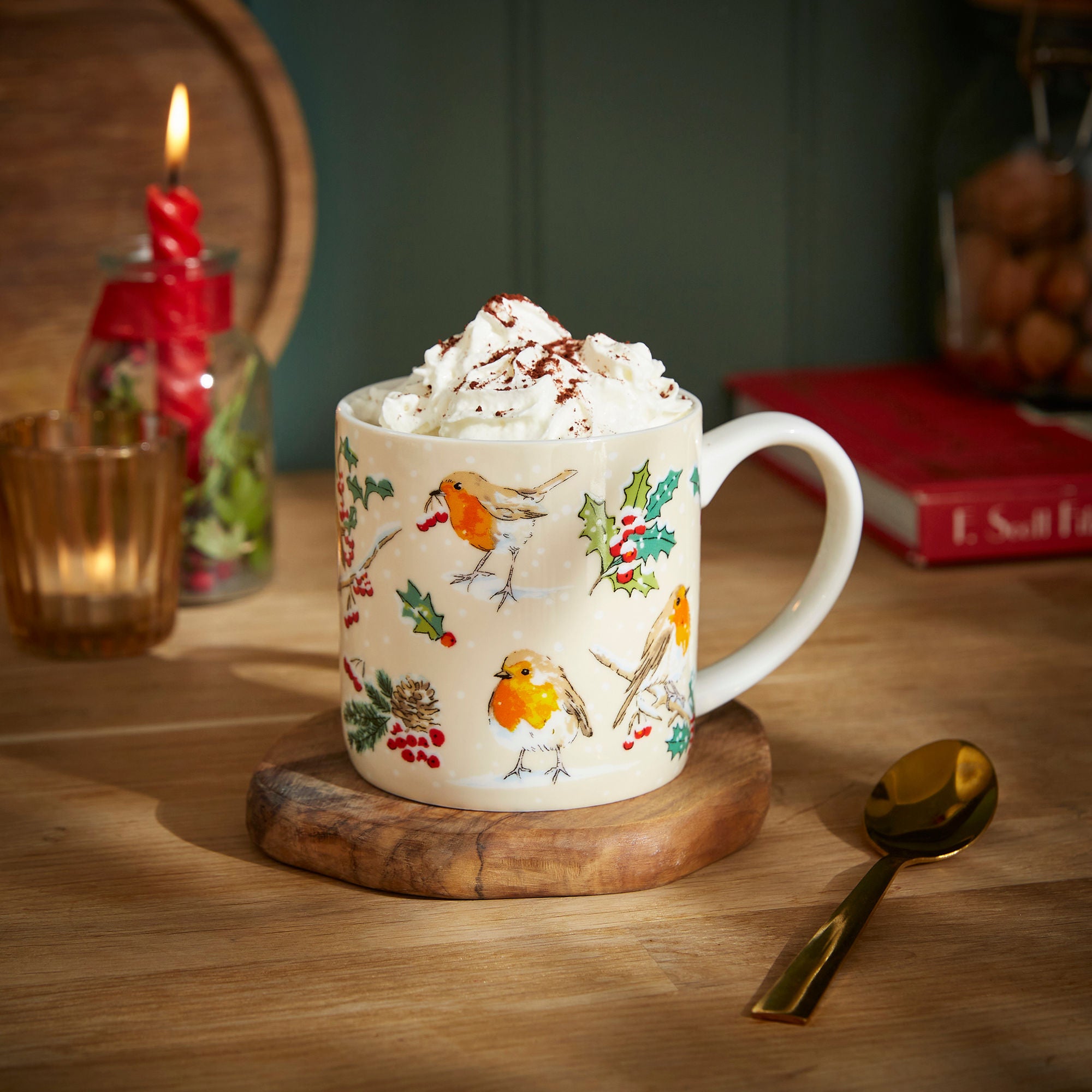 Christmas Robins Bone China Mug in Green - Mug - Ulster Weavers