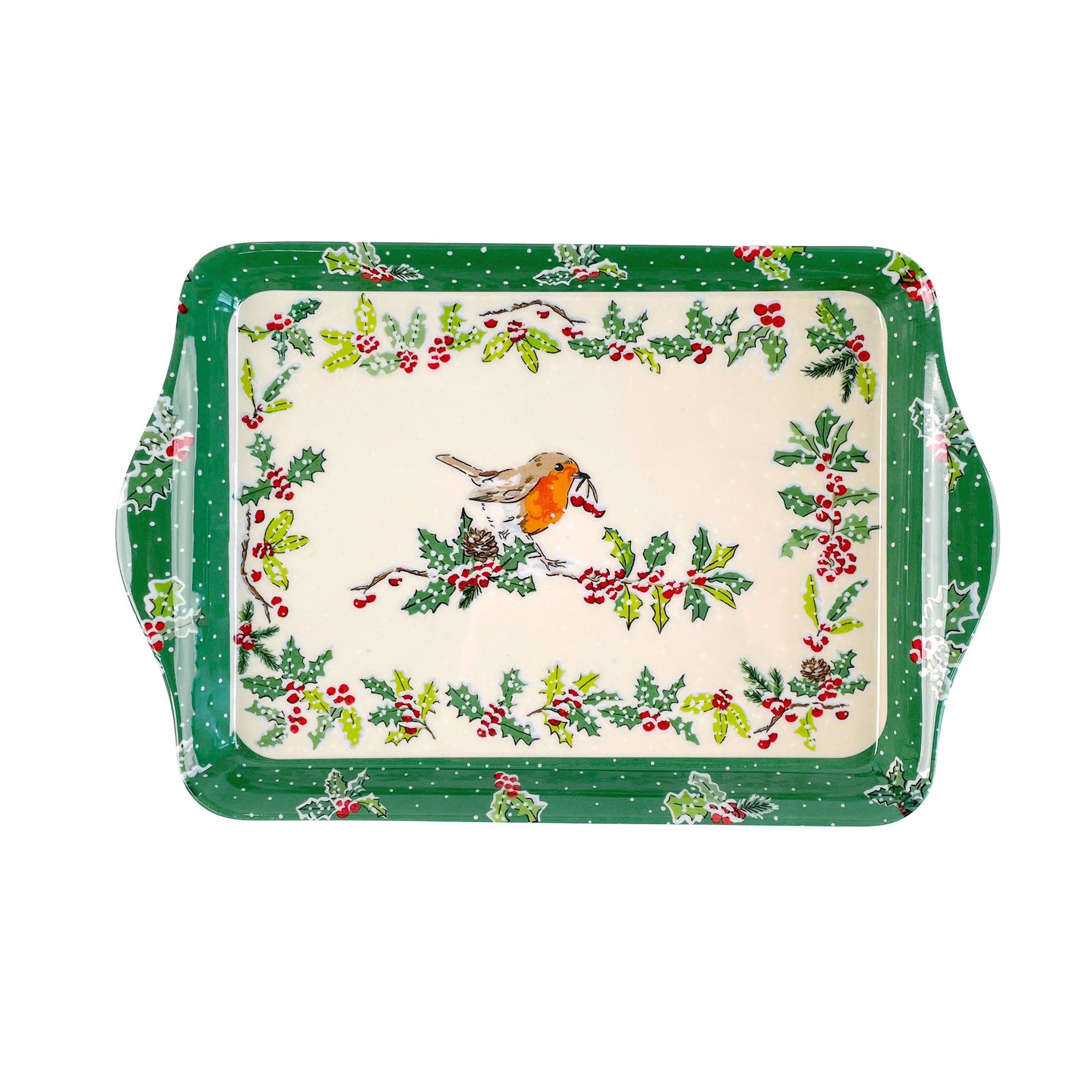 Christmas Robins Scatter Tray in Green - Tray - Ulster Weavers