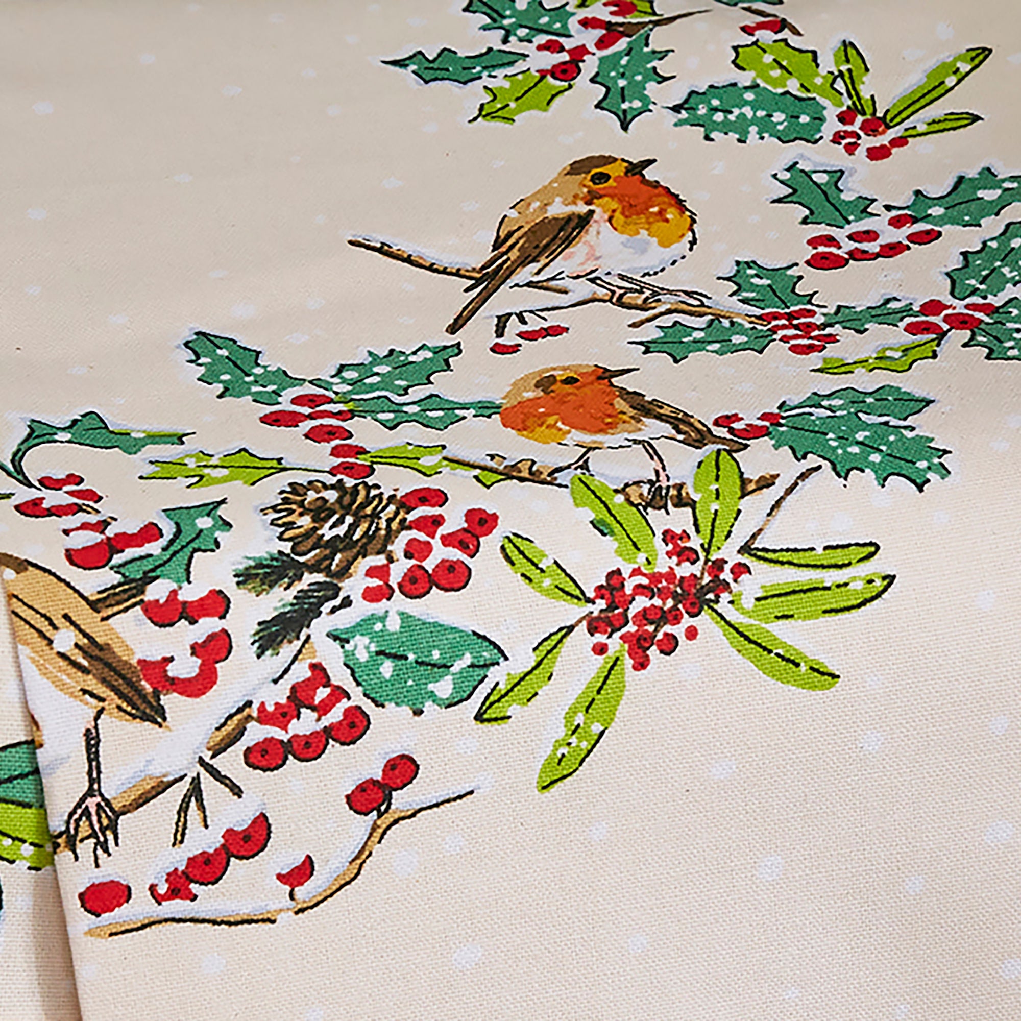 Christmas Robins Cotton Tea Towel in Green - Tea Towel - Ulster Weavers