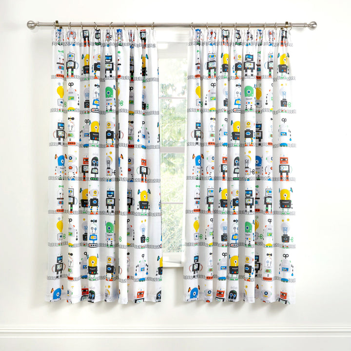 Robots Pair of Pencil Pleat Curtains by Bedlam in Blue - Pair of Pencil Pleat Curtains - Bedlam