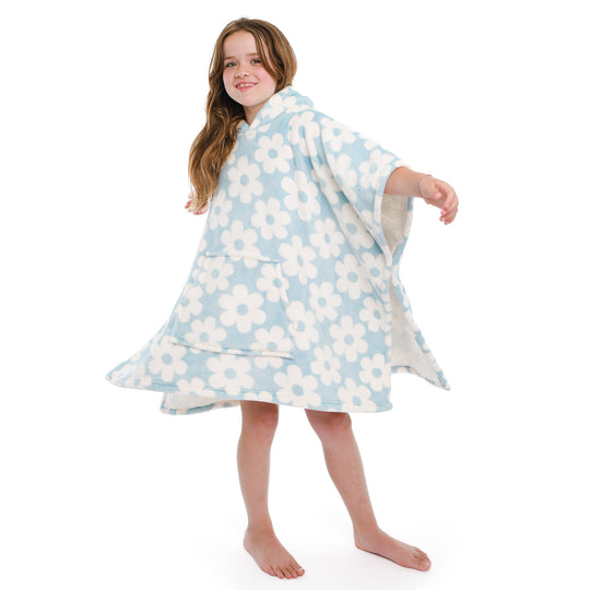 Retro Flower Poncho in Duck Egg 75 x 92.5cm