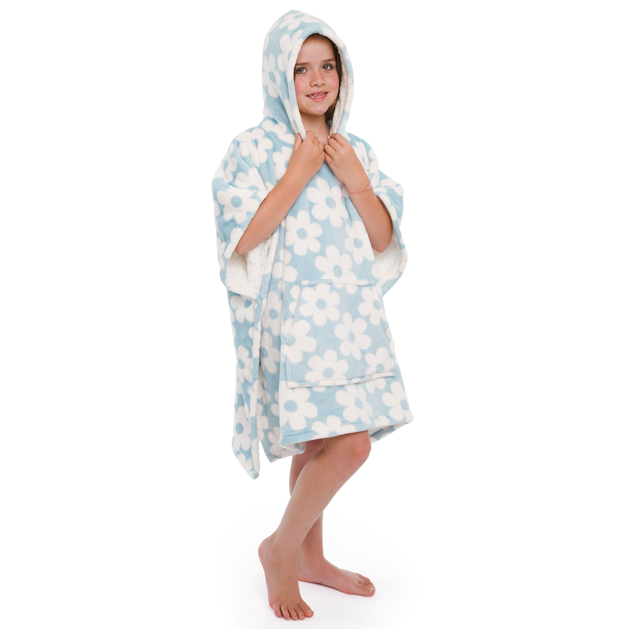 Retro Flower Hooded Throw by Bedlam in Duck Egg 75 x 92.5cm - Hooded Throw - Bedlam