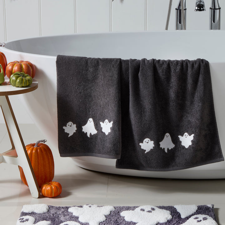 Halloween Spooky Ghosts Hand Towel (2 pack) by Fusion in Grey 50 x 90cm