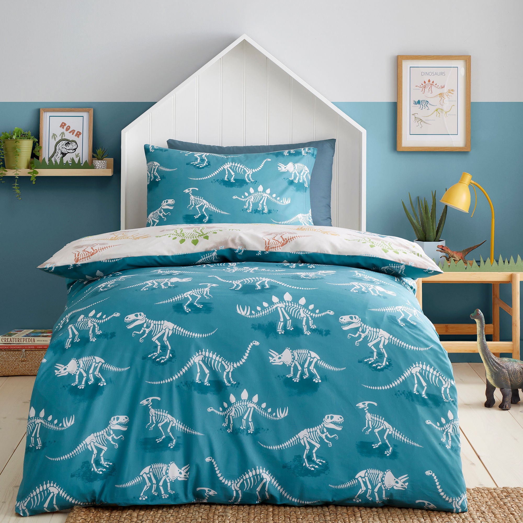 Skeleton Dino Duvet Cover Set in Natural - Duvet Cover Set - Bedlam