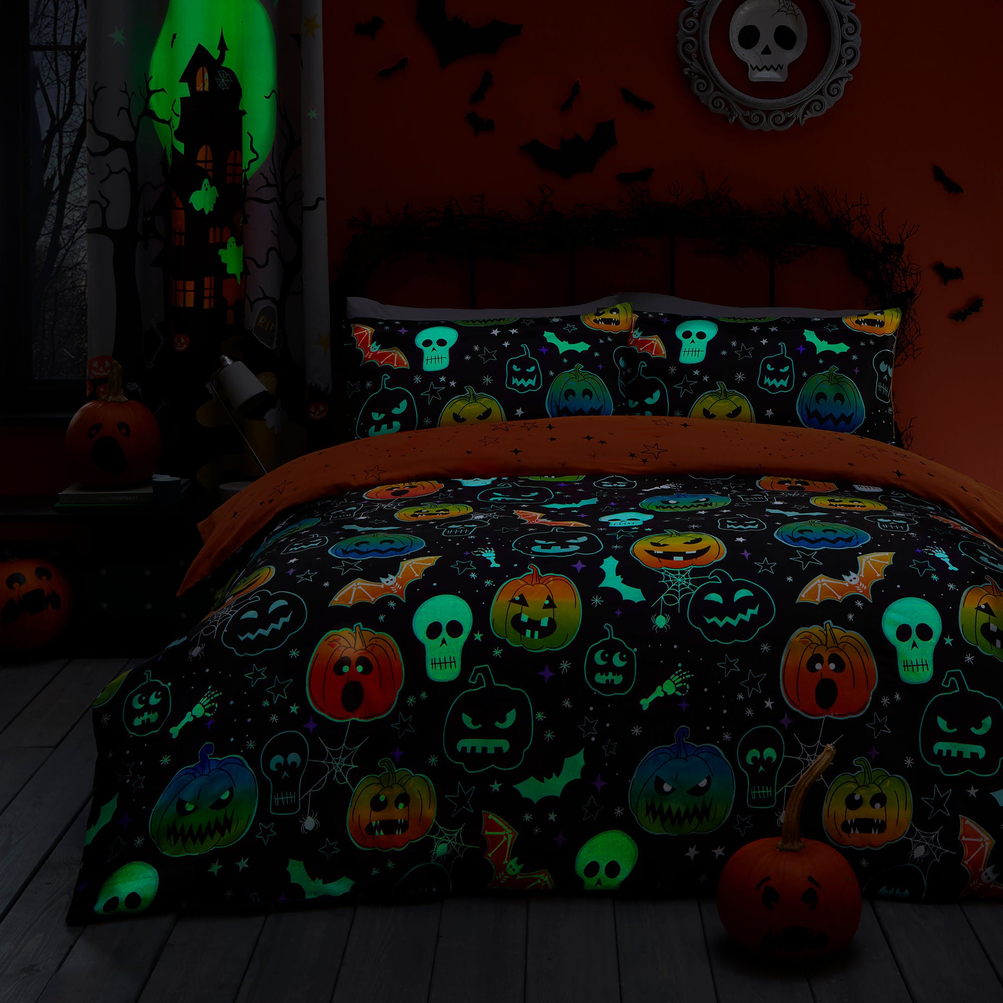 Scary Pumpkins Duvet Cover Set by Bedlam in Black - Duvet Cover Set - Bedlam