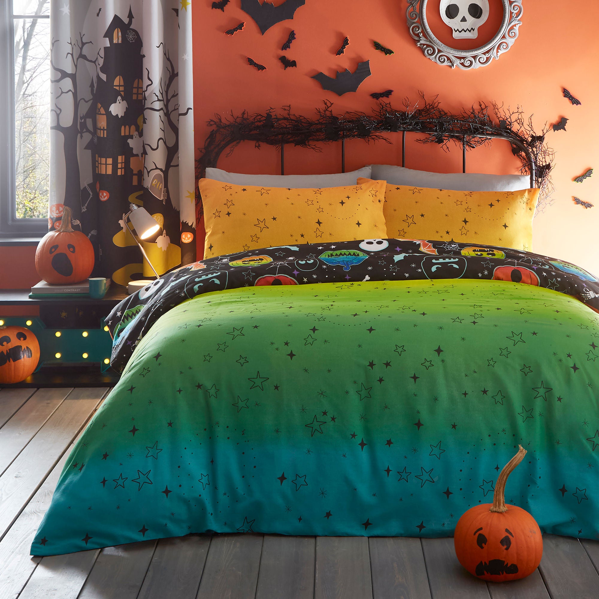Scary Pumpkins Duvet Cover Set by Bedlam in Black - Duvet Cover Set - Bedlam