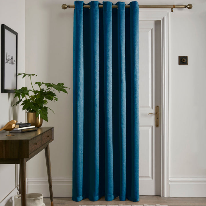 Strata Eyelet Single Panel Door Curtain by Fusion in Teal - Eyelet Single Panel Door Curtain - Fusion