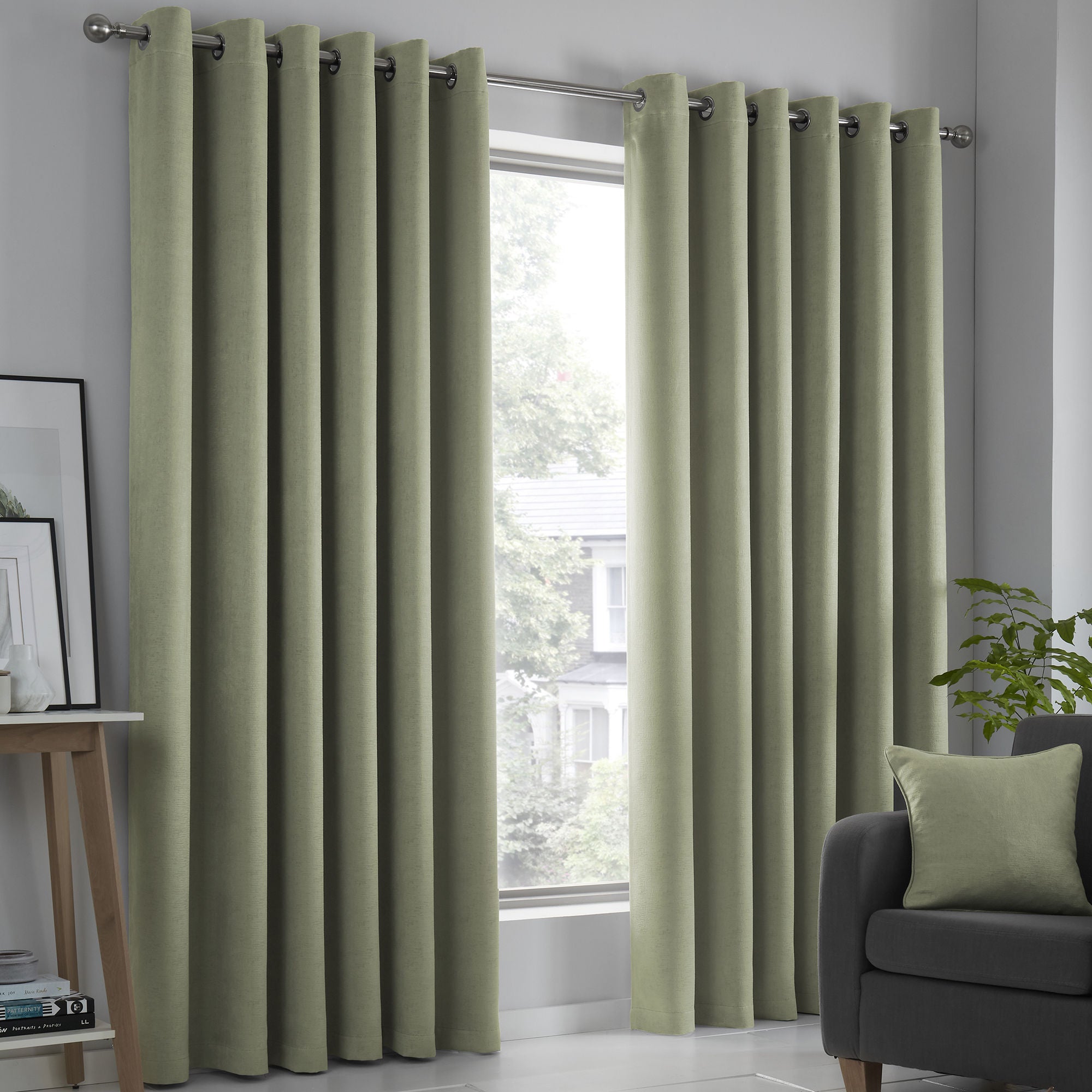 Strata Pair of Eyelet Curtains by Fusion in Green - Pair of Eyelet Curtains - Fusion