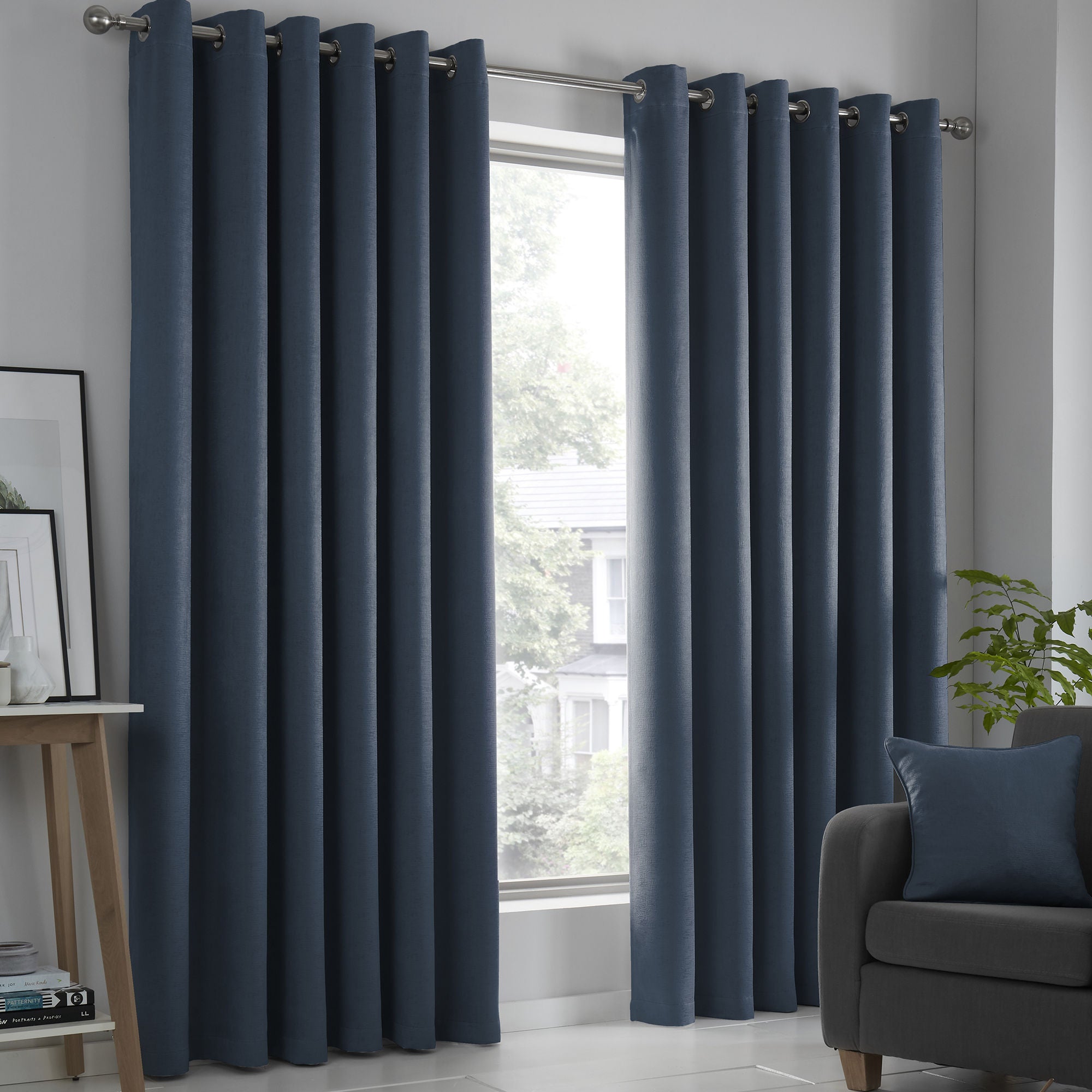 Strata Pair of Eyelet Curtains by Fusion in Navy - Pair of Eyelet Curtains - Fusion