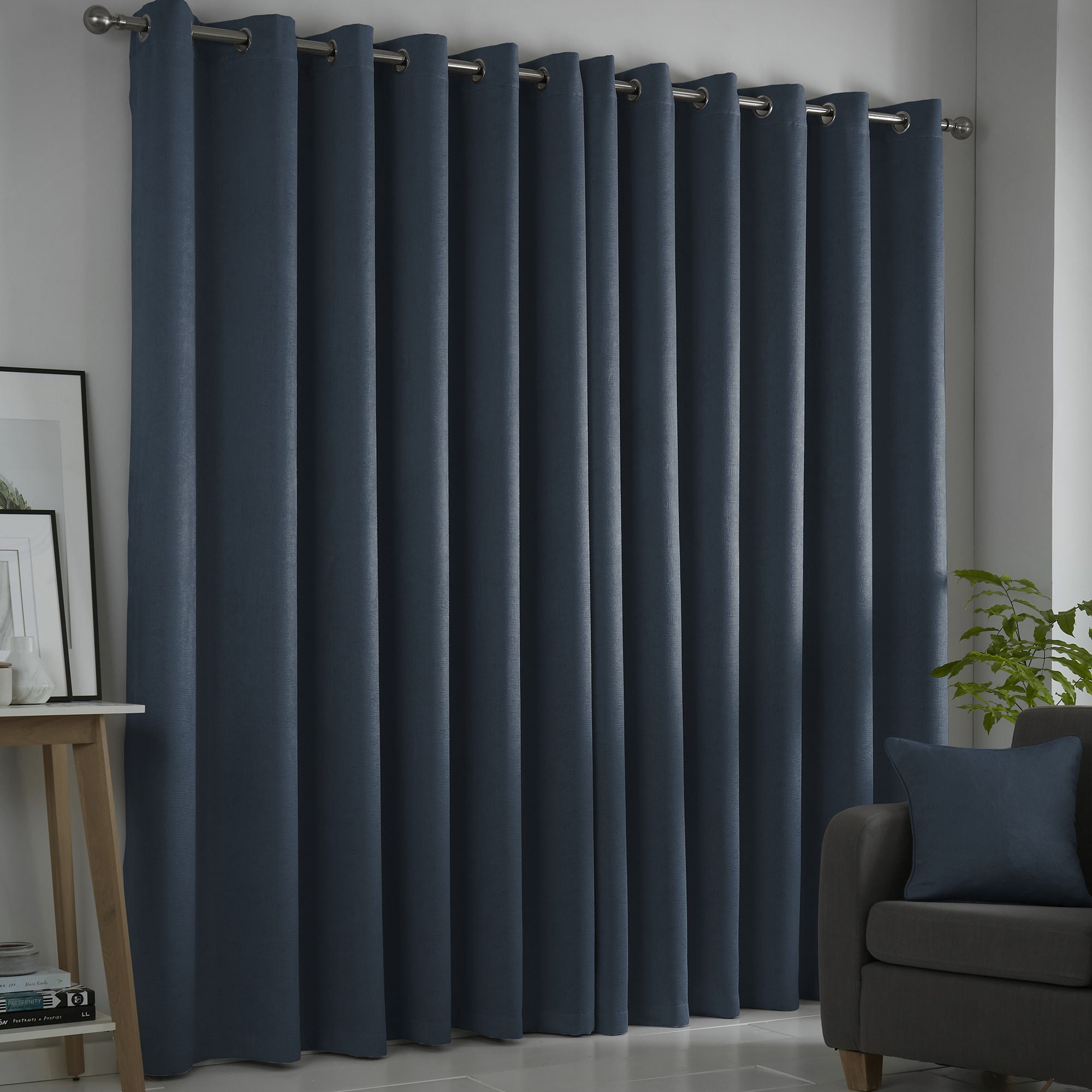 Strata Pair of Eyelet Curtains by Fusion in Navy - Pair of Eyelet Curtains - Fusion