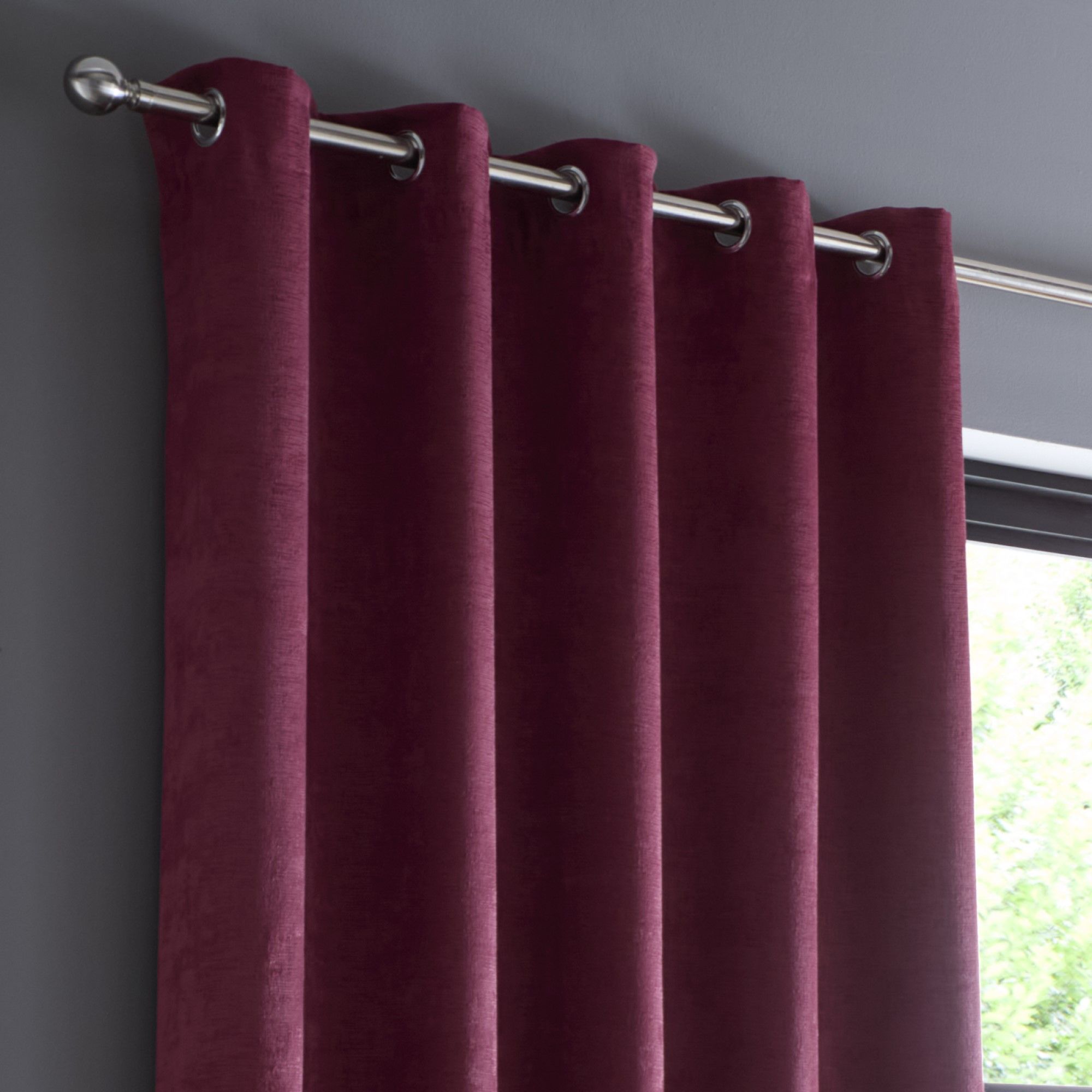 Strata Pair of Eyelet Curtains by Fusion in Wine - Pair of Eyelet Curtains - Fusion