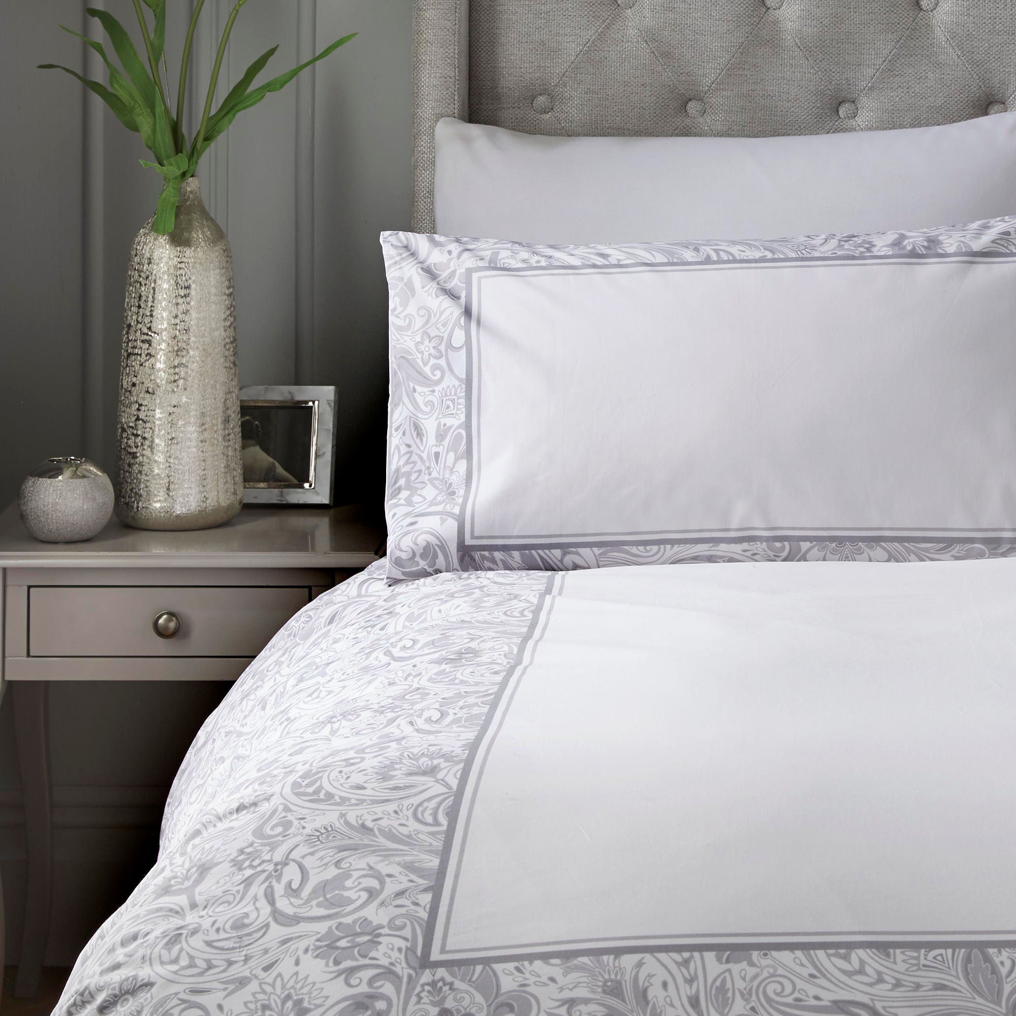 Suzani Duvet Cover Set by Laurence Llewelyn-Bowen in Grey - Duvet Cover Set - Laurence Llewelyn-Bowen